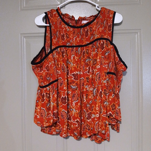 Xhilaration XL Blouse Cold Shoulder  Floral Elastic Upper Panel - Picture 1 of 10